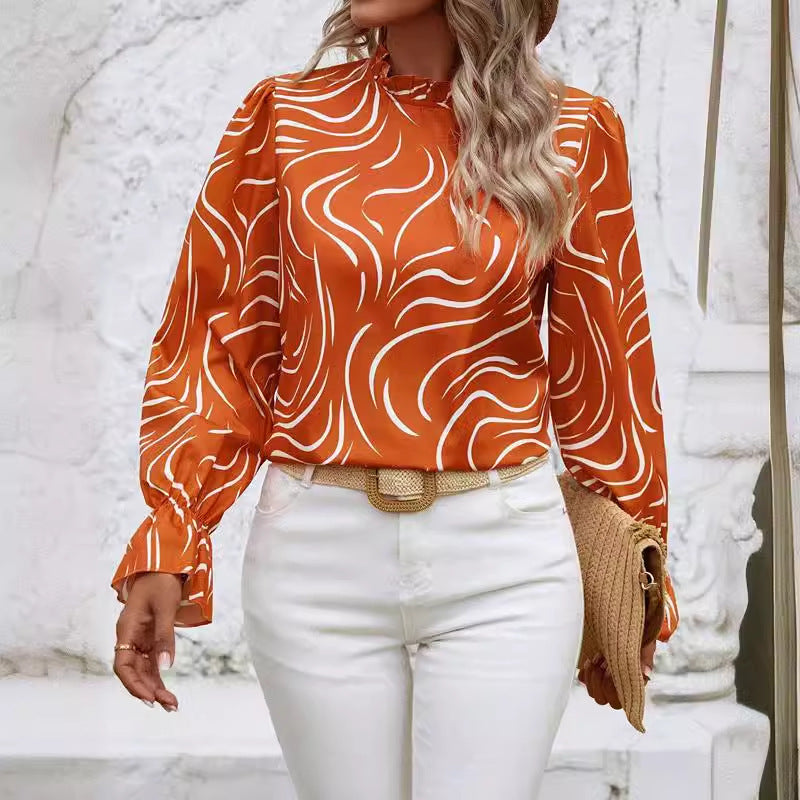 Women's Water Ripple Printed Long-sleeved Top - Chic Angle
