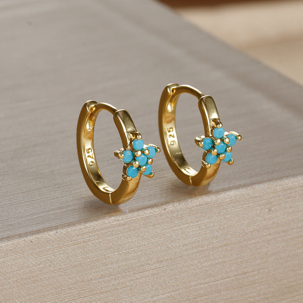 Silver Needle Geometric Stars Rhinestone Earrings Women's Fashion