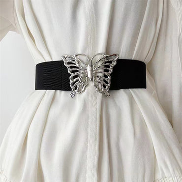 Fashion Women's Butterfly Belt Elastic Elastic Buckle Waist Seal Decorative Shirt Dress Waist Trim