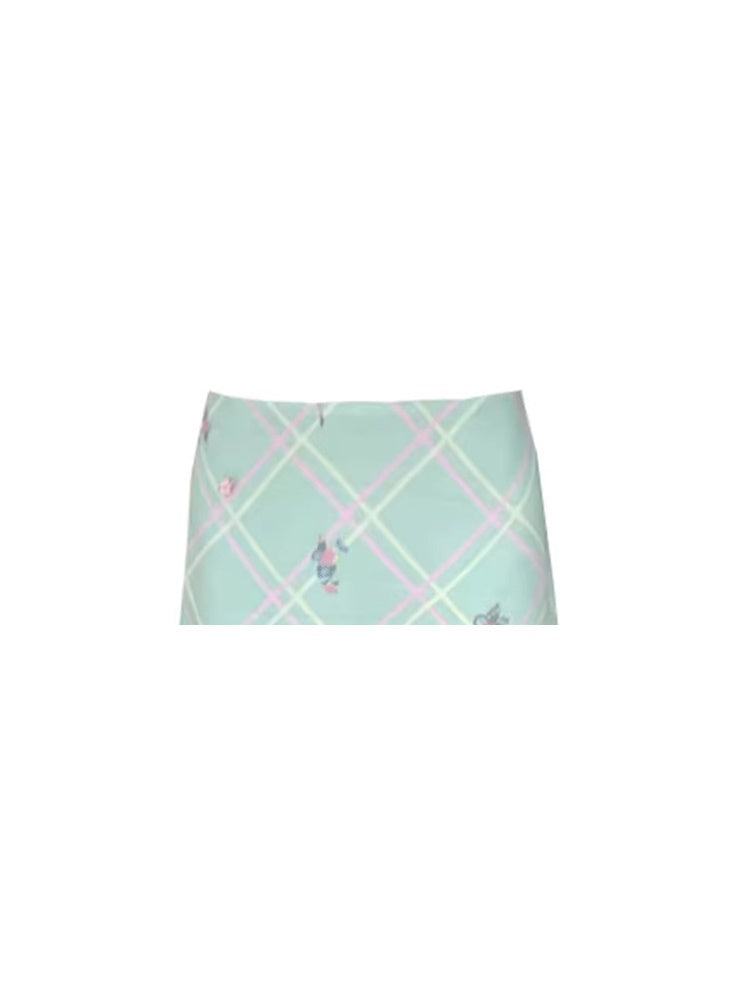 Women's Retro Green Plaid Floral Skirt