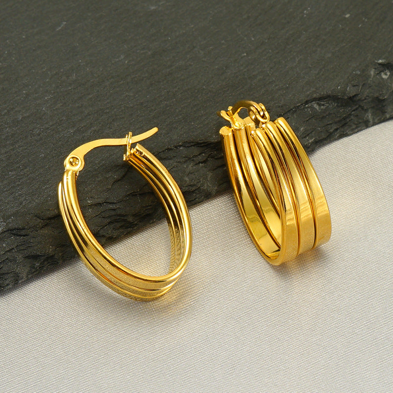 New European And American Style Stainless Steel Gold Pigment Ring Delicate Earrings