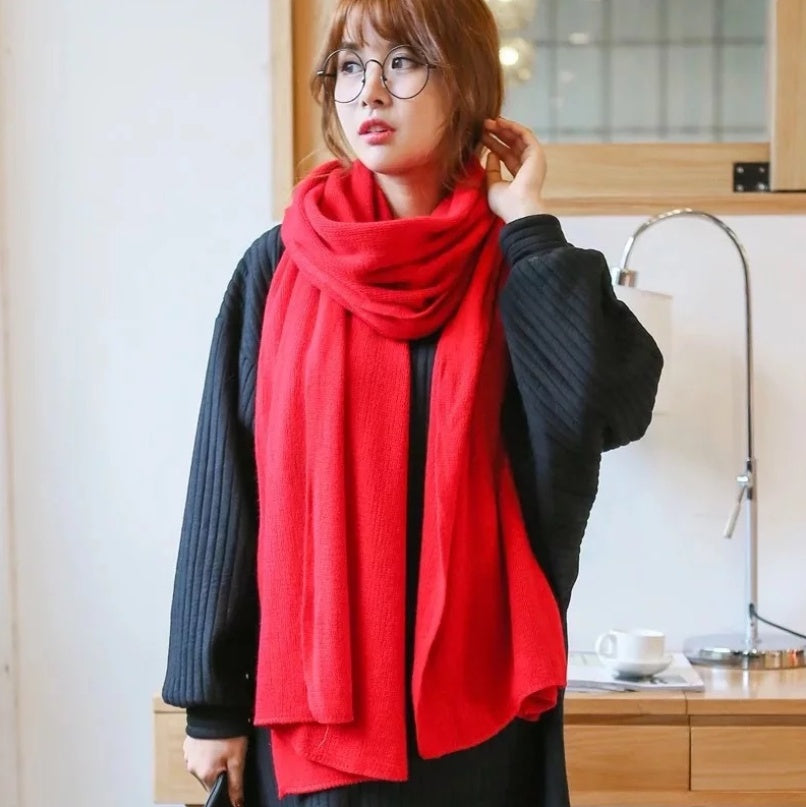 Scarf Female Winter Korean Version Of Knitted Wool Cashmere Scarf Shawl Men And Women Solid Color Wild Collar