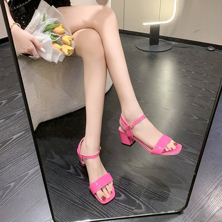 Buckle With Net Red Fairy Style Chunky Heel