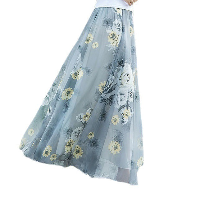 New Summer Chiffon Long Skirt Bohemian Beach Vacation Dress Mid-length Big Hem Skirt
