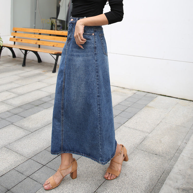 Women's Plus Size Slimming Mid-length A- Line Denim Skirt
