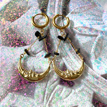 Moon Earrings Pendant Agate Stone Chain