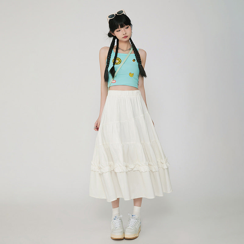 Vintage Cake A- Line Skirt Draping Casual Long Skirt