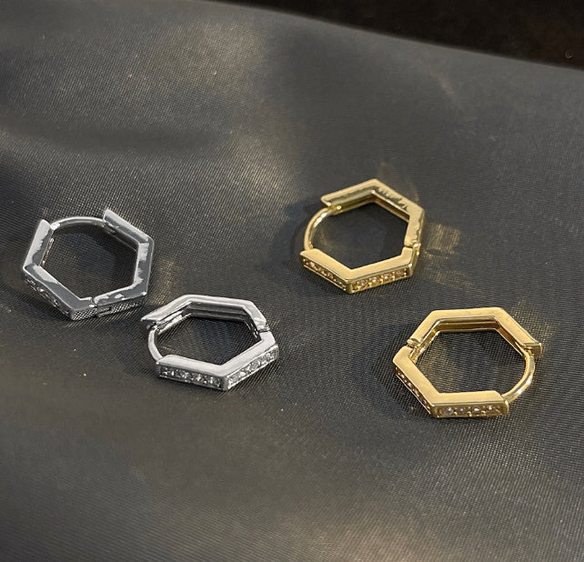 Hexagonal Zircon Stud Earrings