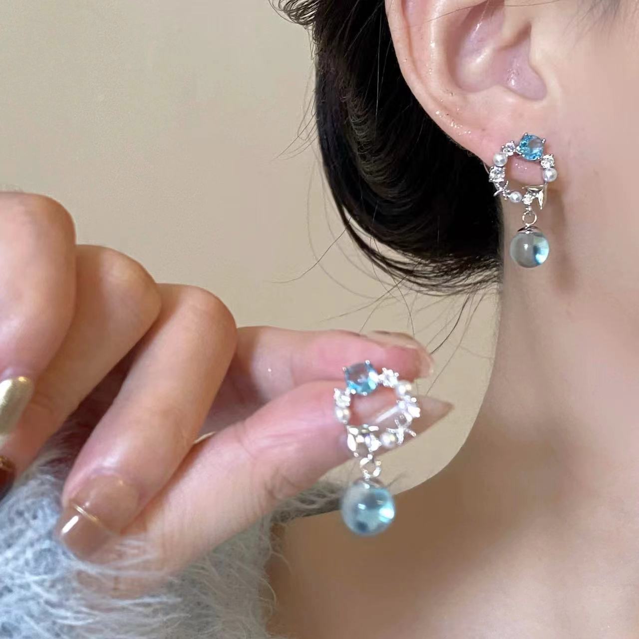 Blue Mermaid Bubble Niche Earrings Female