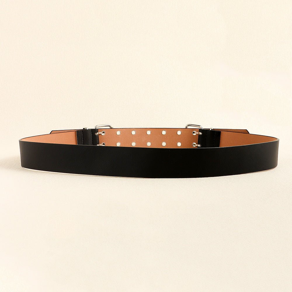 Women's Fashion Double Buckle Casual Belt Hip Hop Punk Hollow Air Belt