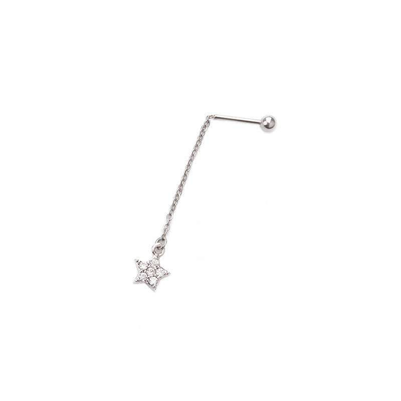 Creative Pendant Earrings Pentagram Zircon Stainless Steel