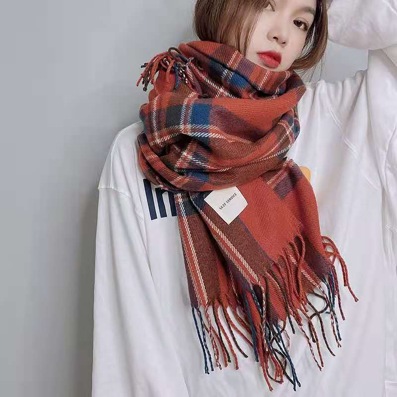 Retro Plaid Scarf Women Winter Imitation Cashmere Shawl