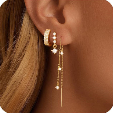 Inlaid Zircon Fashion Four Eight-pointed Stars Women's Earrings Three-piece Set