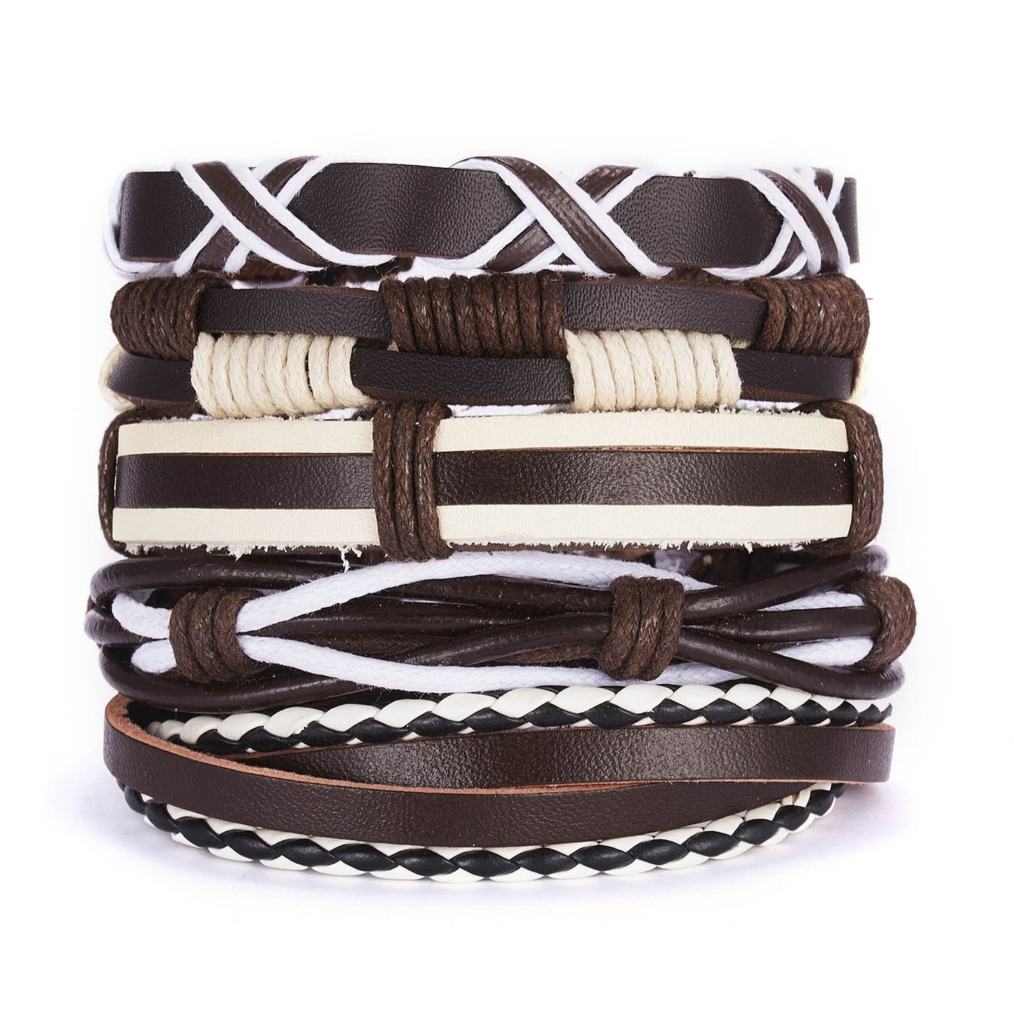 New Men's Leather Suit Creative Leaves Wooden Bead Woven Adjustable Suit Bracelet - Chic Angle