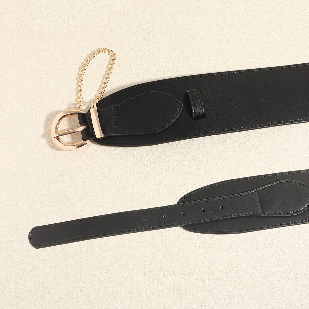 Vintage Women's Belt Black High-grade Metal Chain Pin Buckle Dress Shirt Simple Restraint Waist Wide Waist Seal