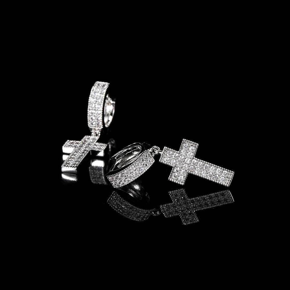 New Double Row Hip Hop Stud Earrings Micro Inlaid Zircon