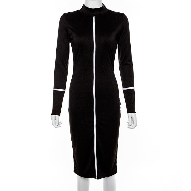 Summer new hit color long-sleeved midi dress
