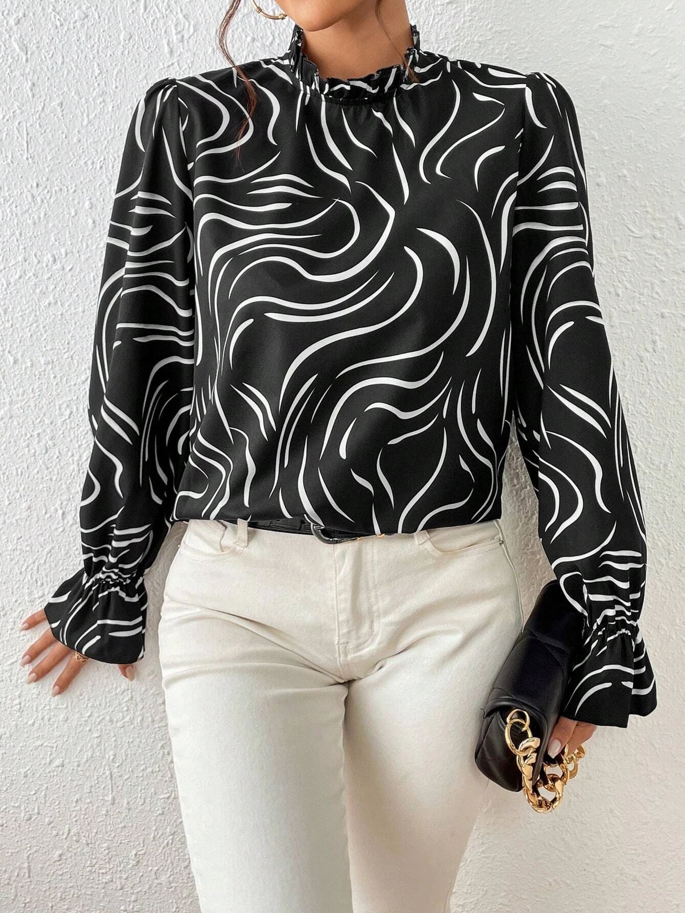 Women's Water Ripple Printed Long-sleeved Top - Chic Angle