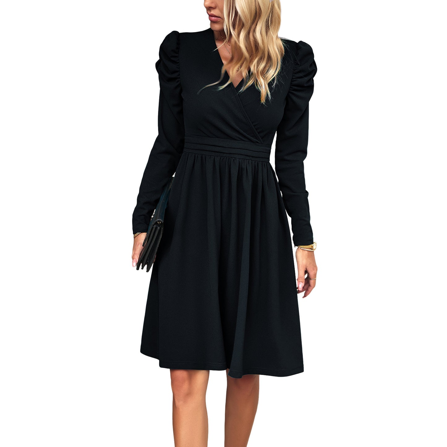 Women's Fashion Elegant V-neck Long-sleeve Dress