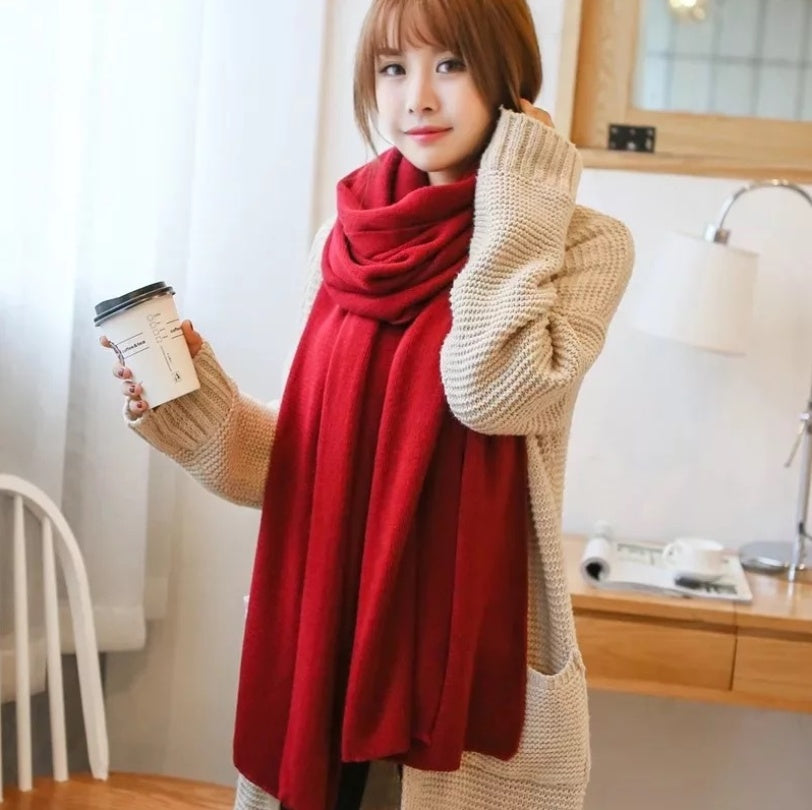 Scarf Female Winter Korean Version Of Knitted Wool Cashmere Scarf Shawl Men And Women Solid Color Wild Collar