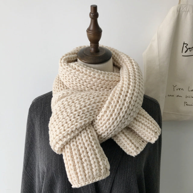 All-match Winter Thickened Warm Solid Color Thick Knit Woolen Scarf Women