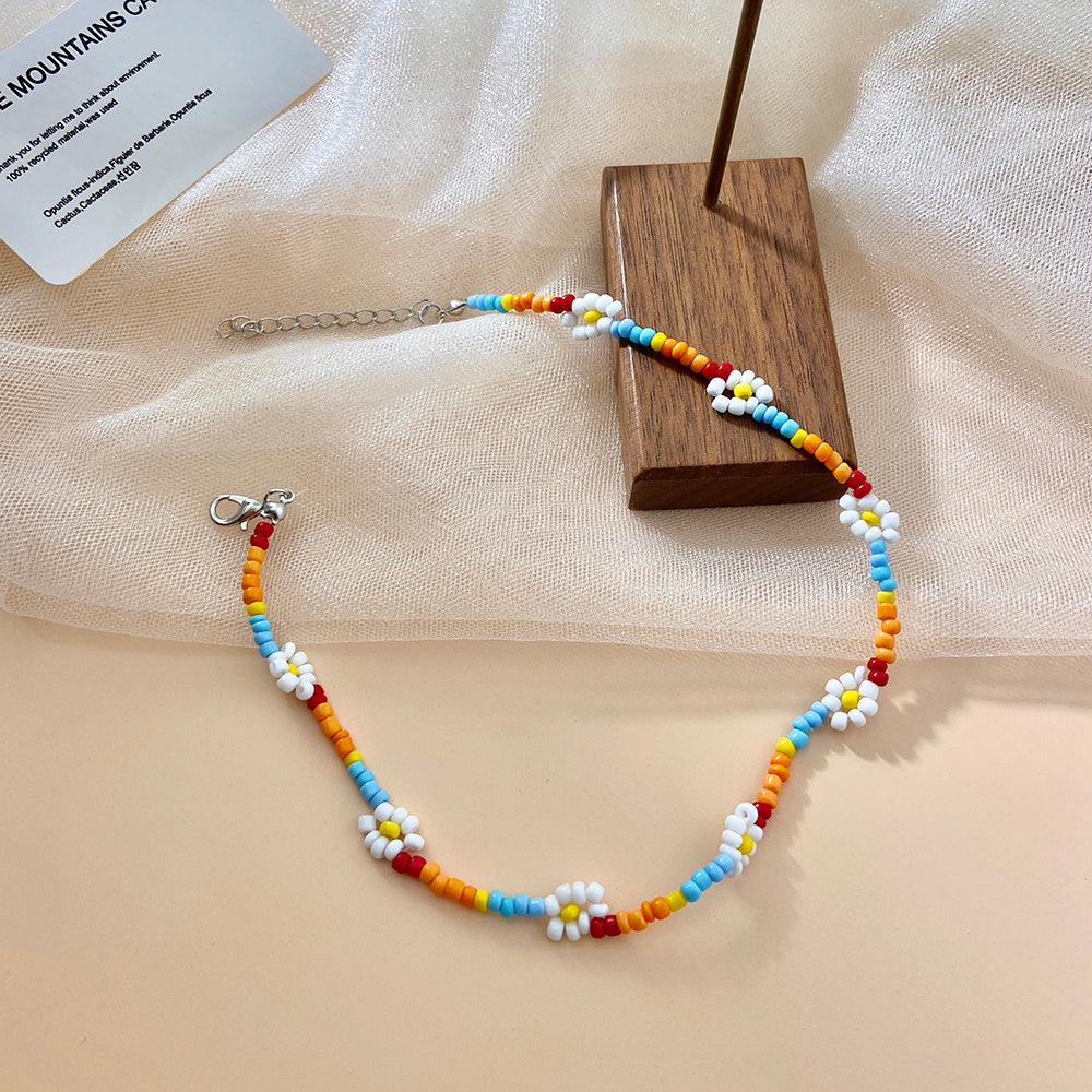 Creative Rice Bead Woven Flower Geometric Necklace