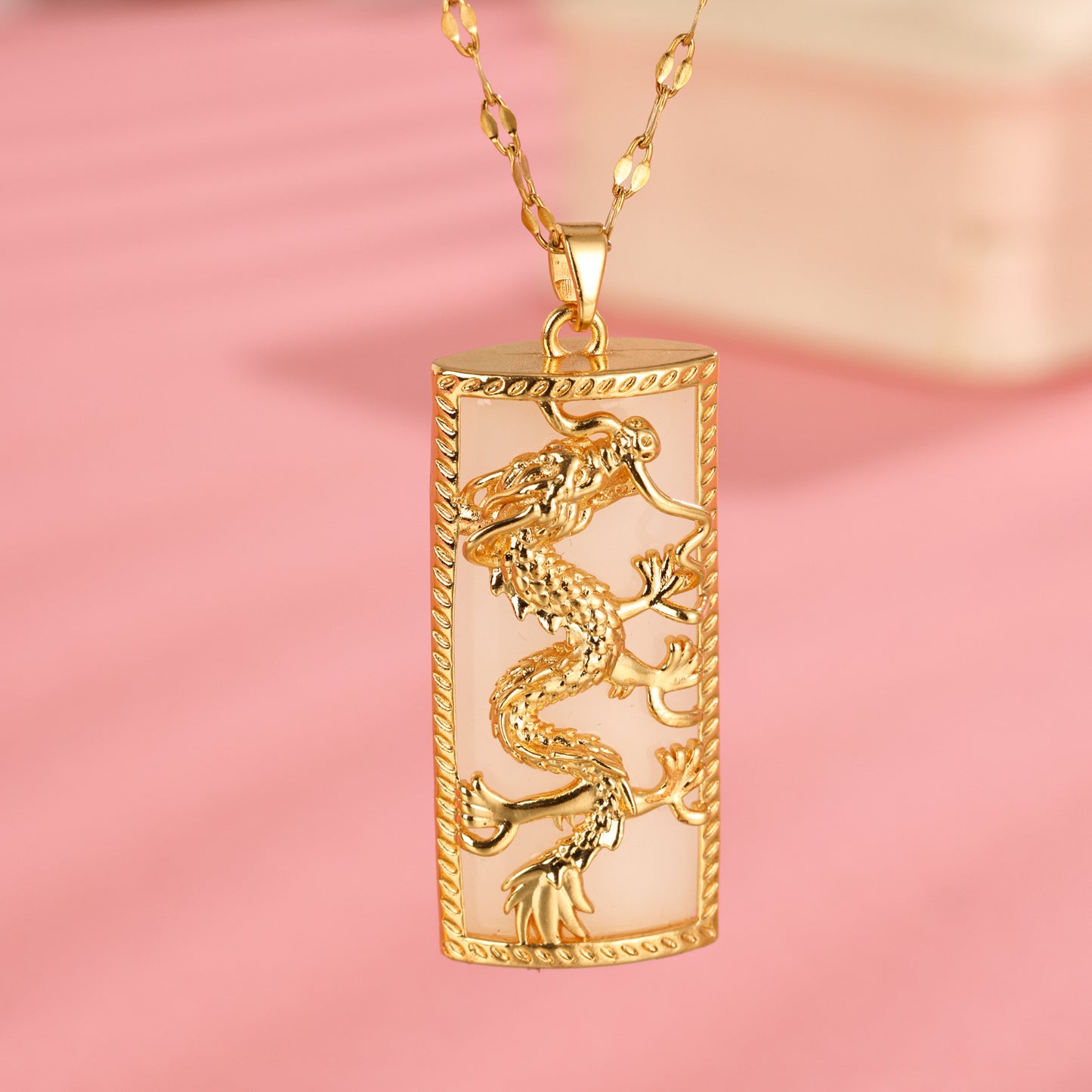 Vintage China-Chic Dragon And Phoenix Jade Pendant High Quality Versatile Collar Chain Accessories
