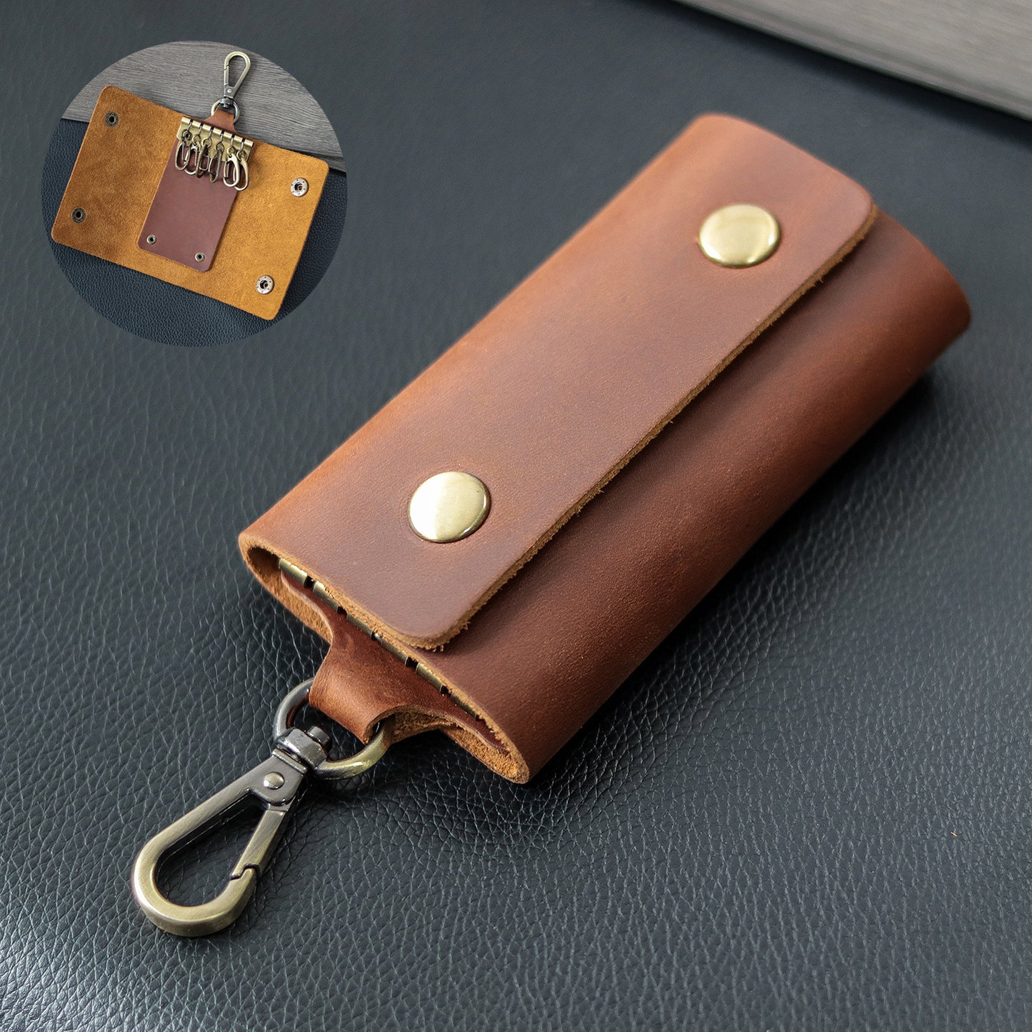 First Layer Cowhide Coin Purse Car Multifunctional Keychain