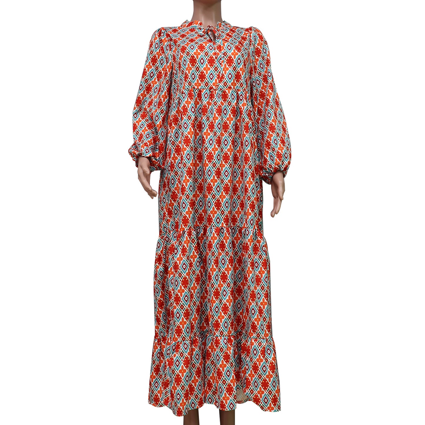Short-sleeve Mid-length Boho Print Dress