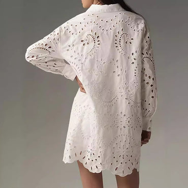 Women's Loose Long-sleeved Casual Hollow Pleated Shirt