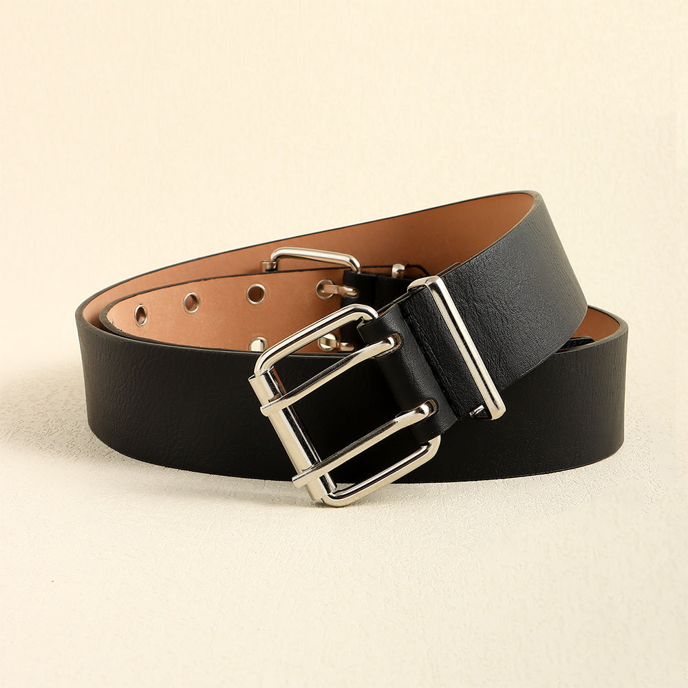 Women's Fashion Double Buckle Casual Belt Hip Hop Punk Hollow Air Belt