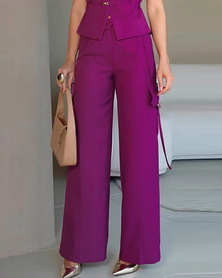 Rest Sleeveless Polo Collar Solid Color Casual Two-piece Suit - Chic Angle