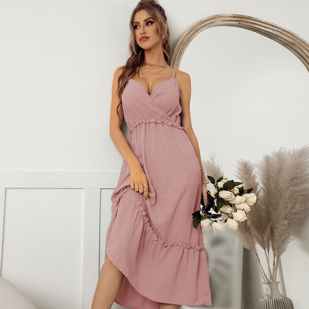 Solid Color Elegant Suspender Dress