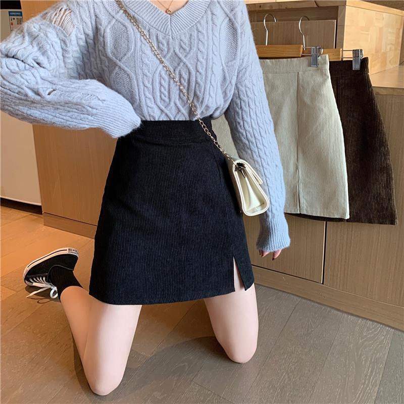 Pattern Corduroy Female Retro High Waist A-Line Skirts Womens Mini