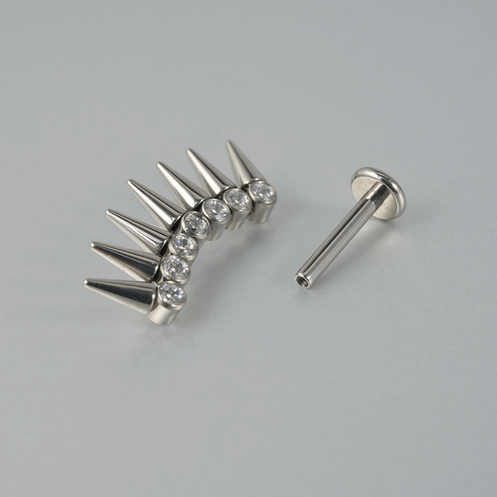 G23 Titanium Personality Seven Zircon Sharp Cone Lip Ring Internal Thread Eyelash Ear Studs