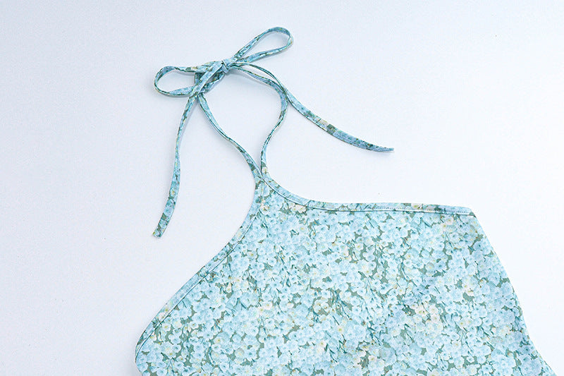 Hanging Neck Back Slim Floral Knee-length