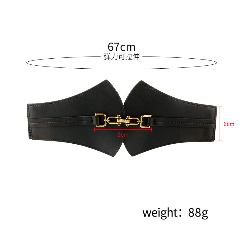 Waist seal female waist decoration shirt dress with a sense of high-grade belly cover fan-shaped buckle high elastic network red