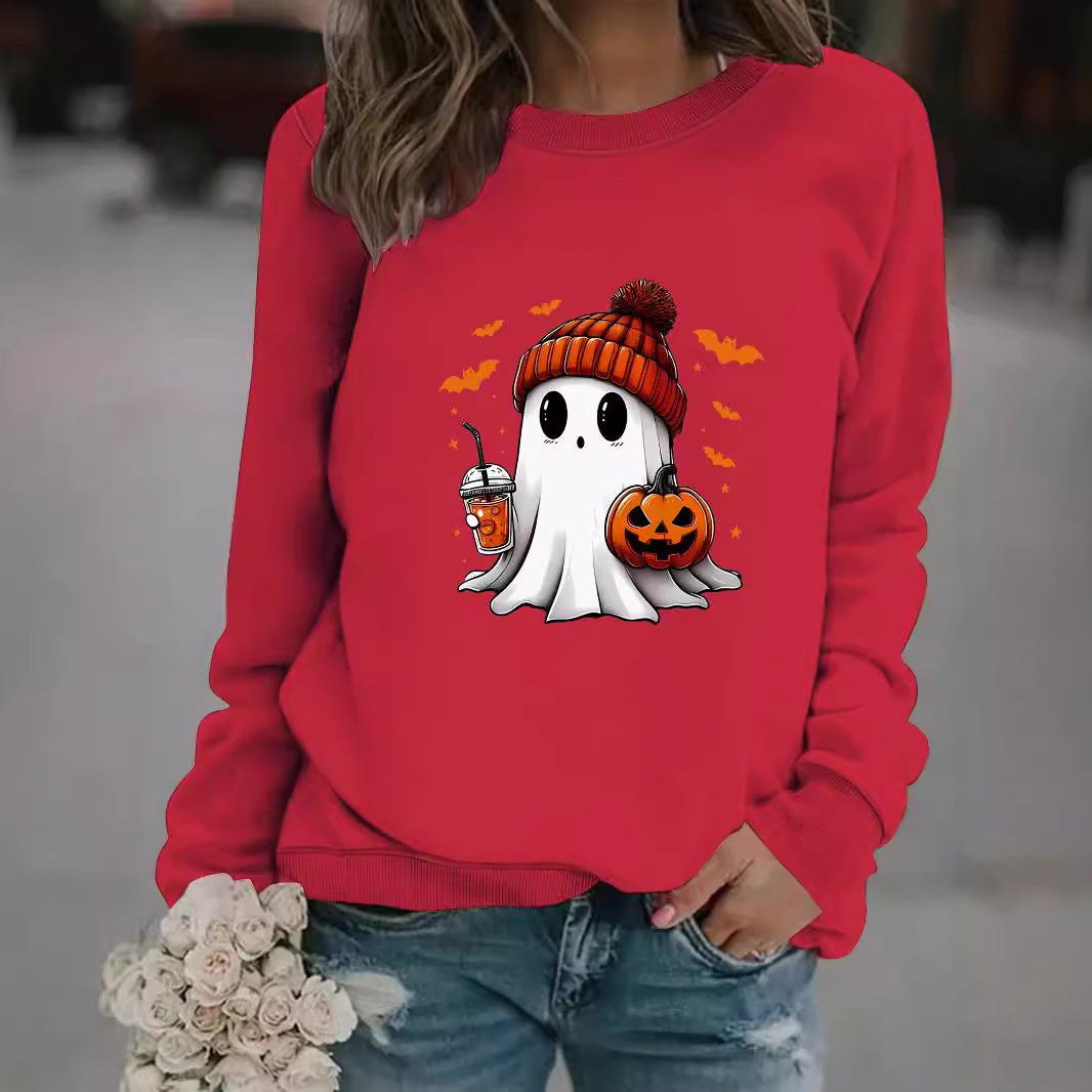 Crewneck Snowman Ghost Print Pullover Sweater