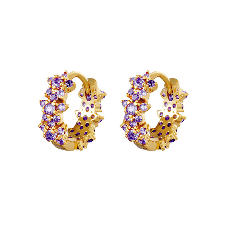 Silver Needle Simple Color Zircon Cute Plum Earrings