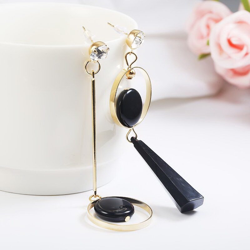 Asymmetric AB version circle European and American fashion exaggerated long earrings