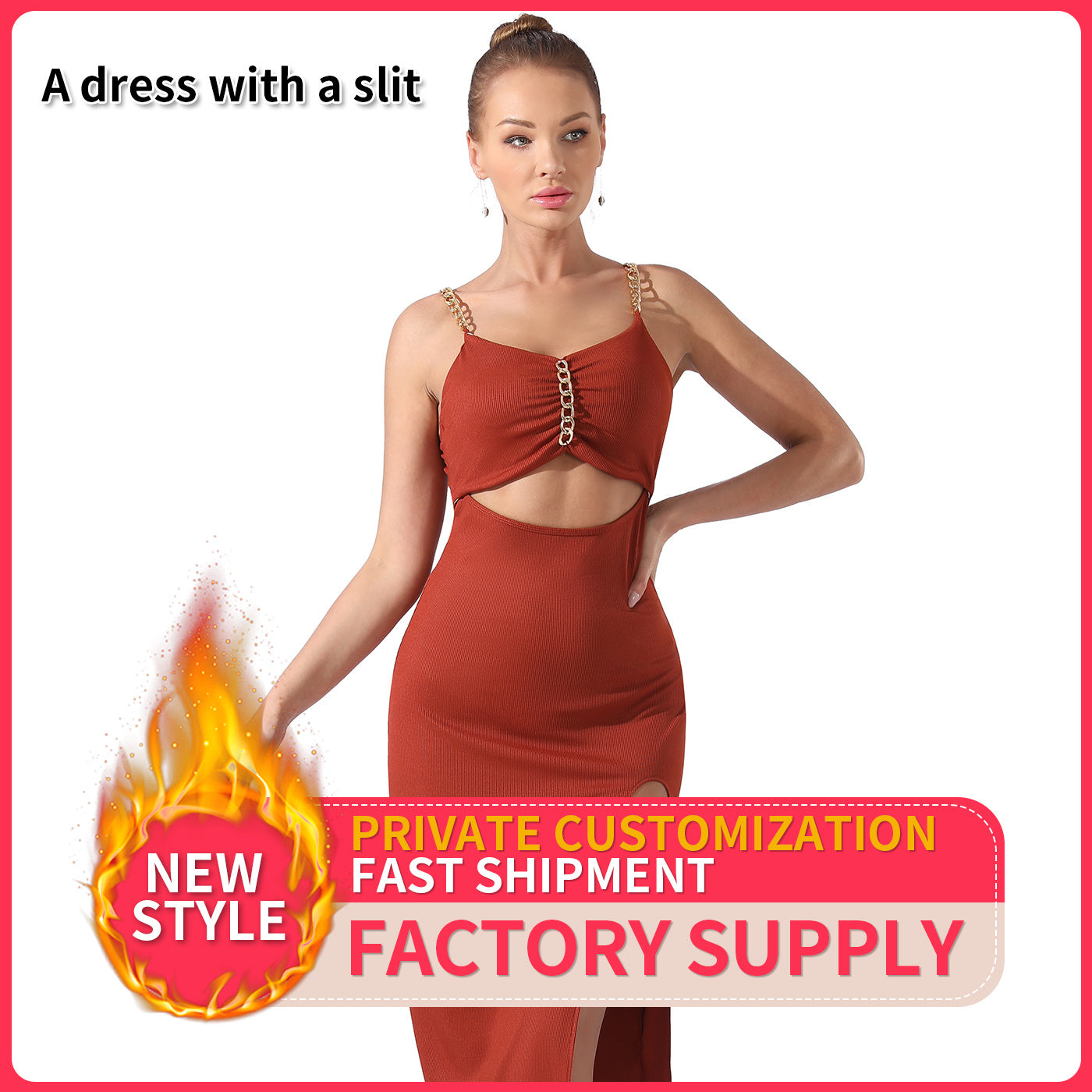 Women's Pure Color Halter Sleeveless Split Dress - Chic Angle