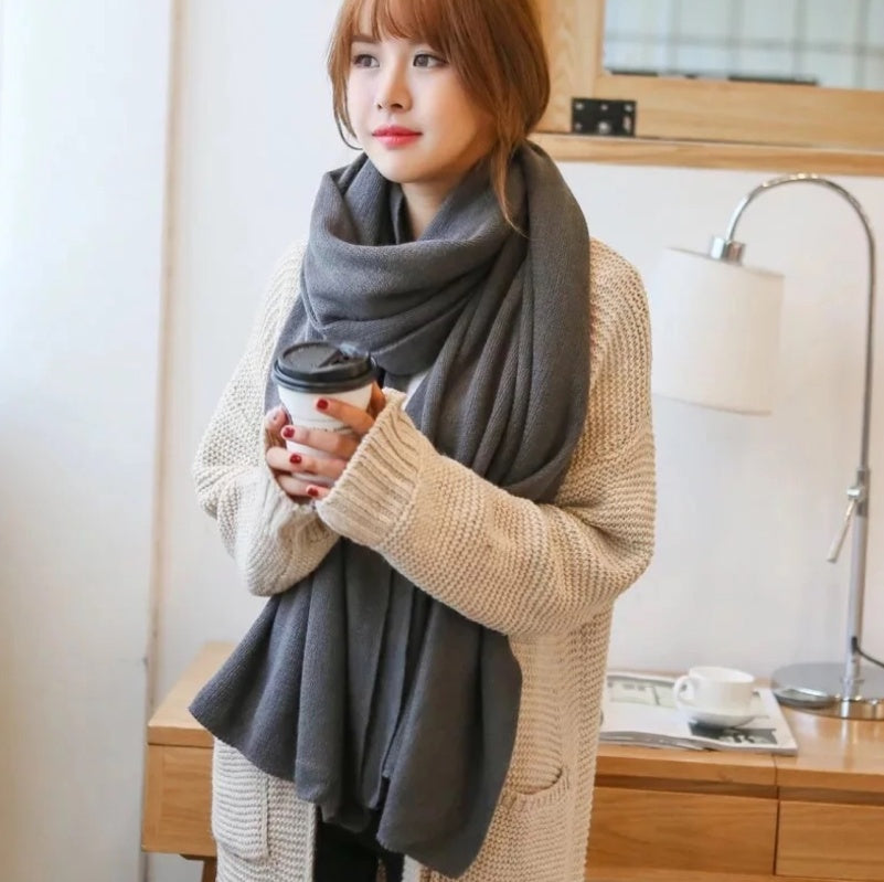 Scarf Female Winter Korean Version Of Knitted Wool Cashmere Scarf Shawl Men And Women Solid Color Wild Collar