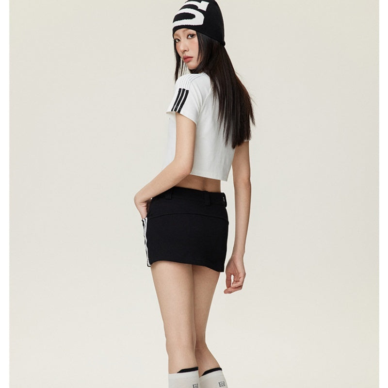 Embroidered Shoulder Short Top For Women High Waist Retro