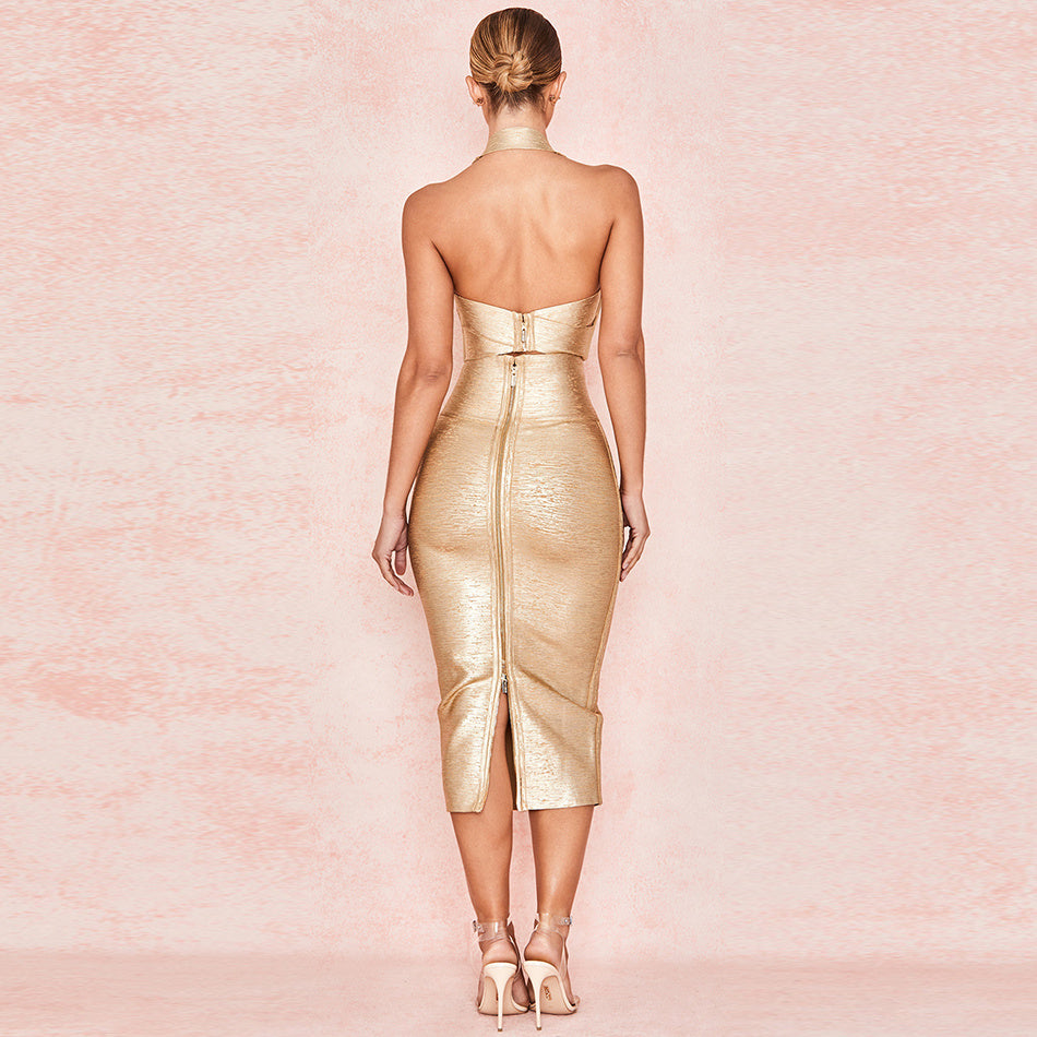 Golden nightclub celebrity party dress