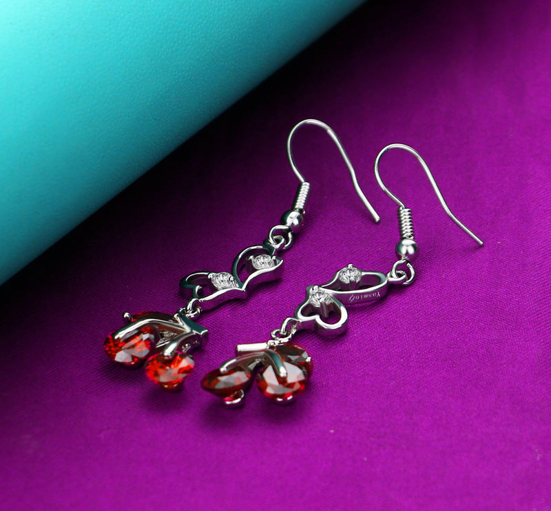 Long Tassel Cherry Love Red Zircon Earrings