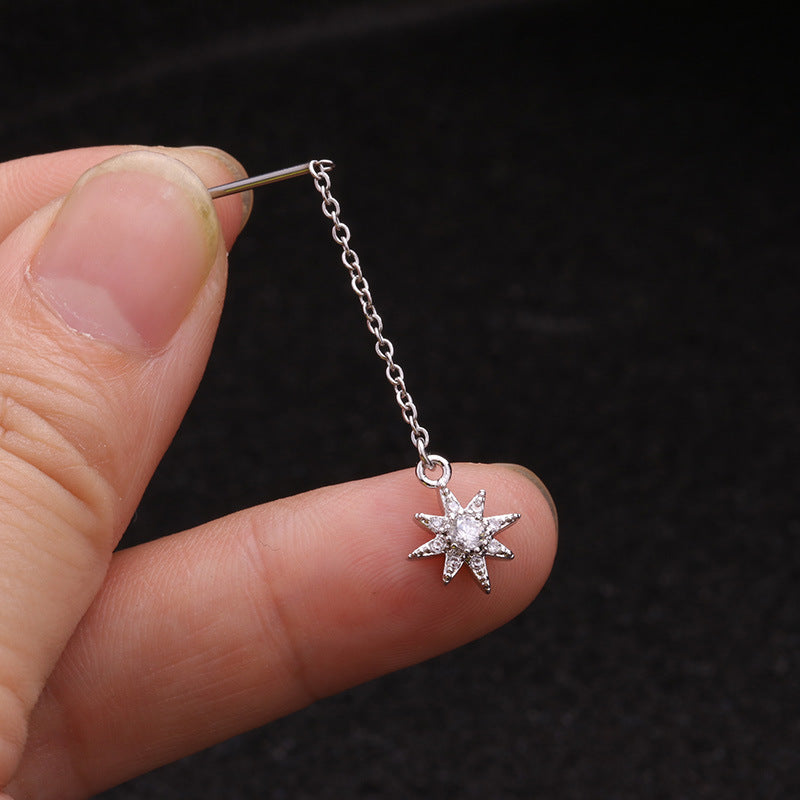 Creative Pendant Earrings Pentagram Zircon Stainless Steel