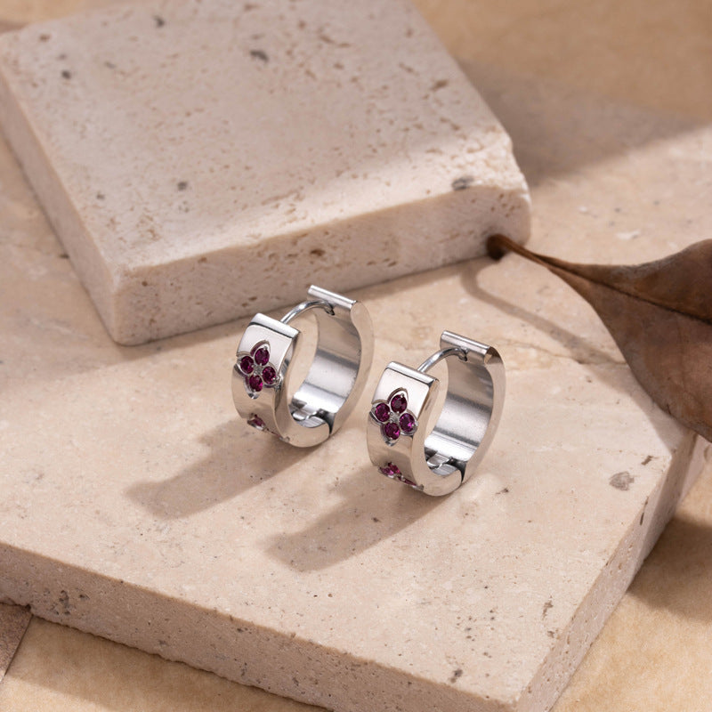 Titanium Steel Niche Retro Color Light Luxury Design Plum Blossom Zircon