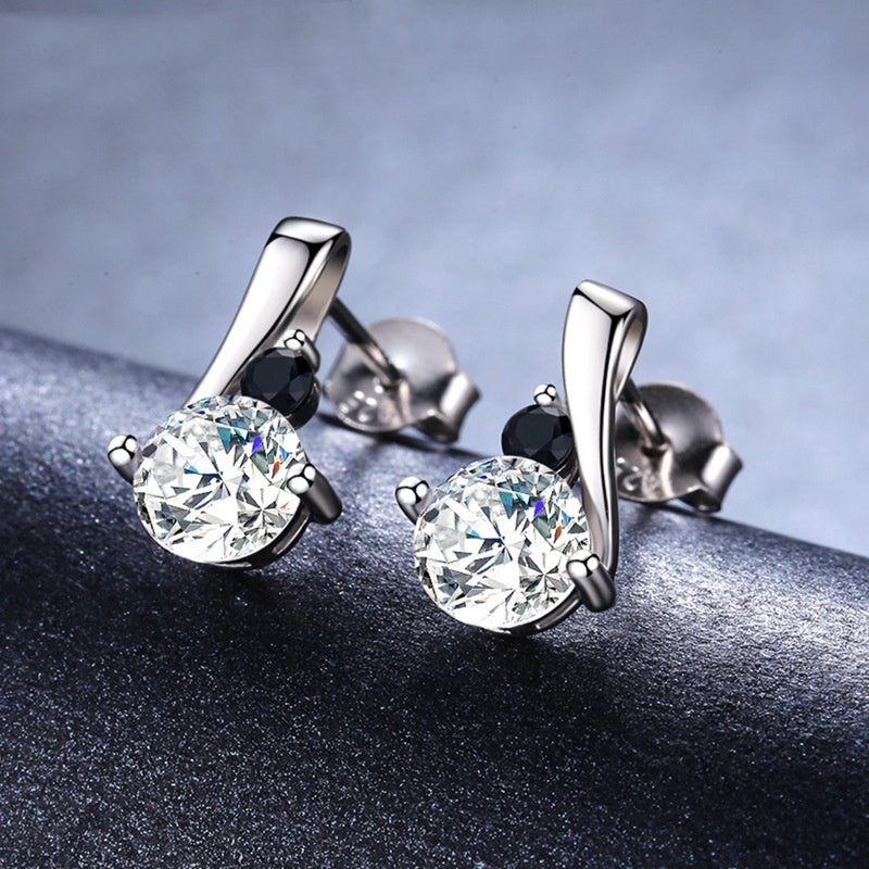 925 Silver Stud Earrings Micro Inlaid Zircon Round