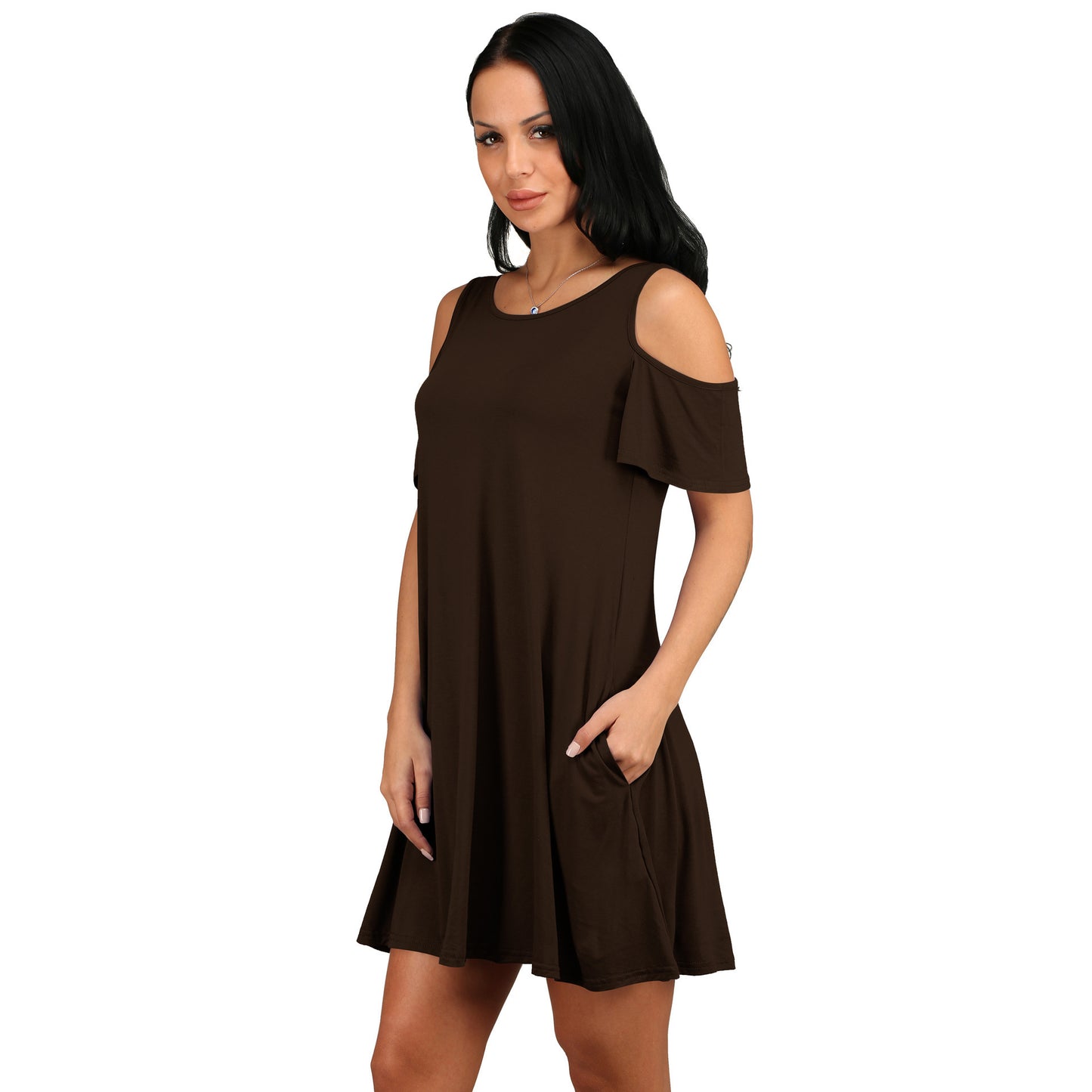 Loose strapless short sleeve pocket dress