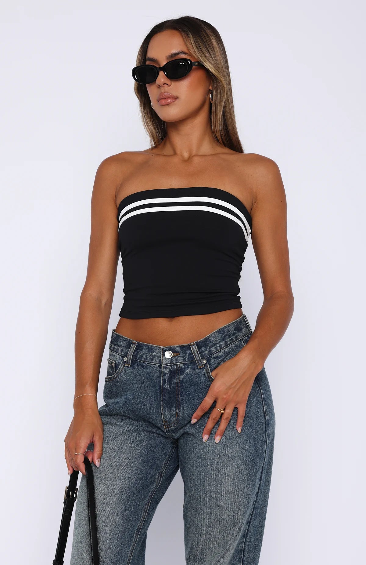 Contrast Color Striped Tube Top Hot Girl Tight-fitting Outerwear